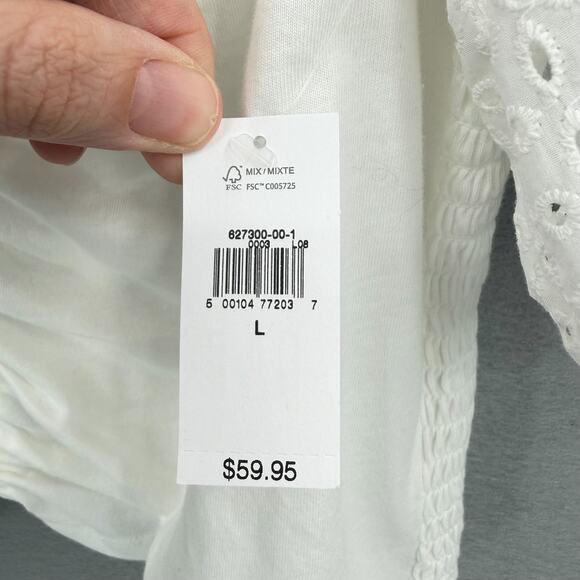 Gap NWT Sz L Crisp White Knit Eyelet Puff Sleeve Smocked Cropped Peasant Top - Picture 11 of 13